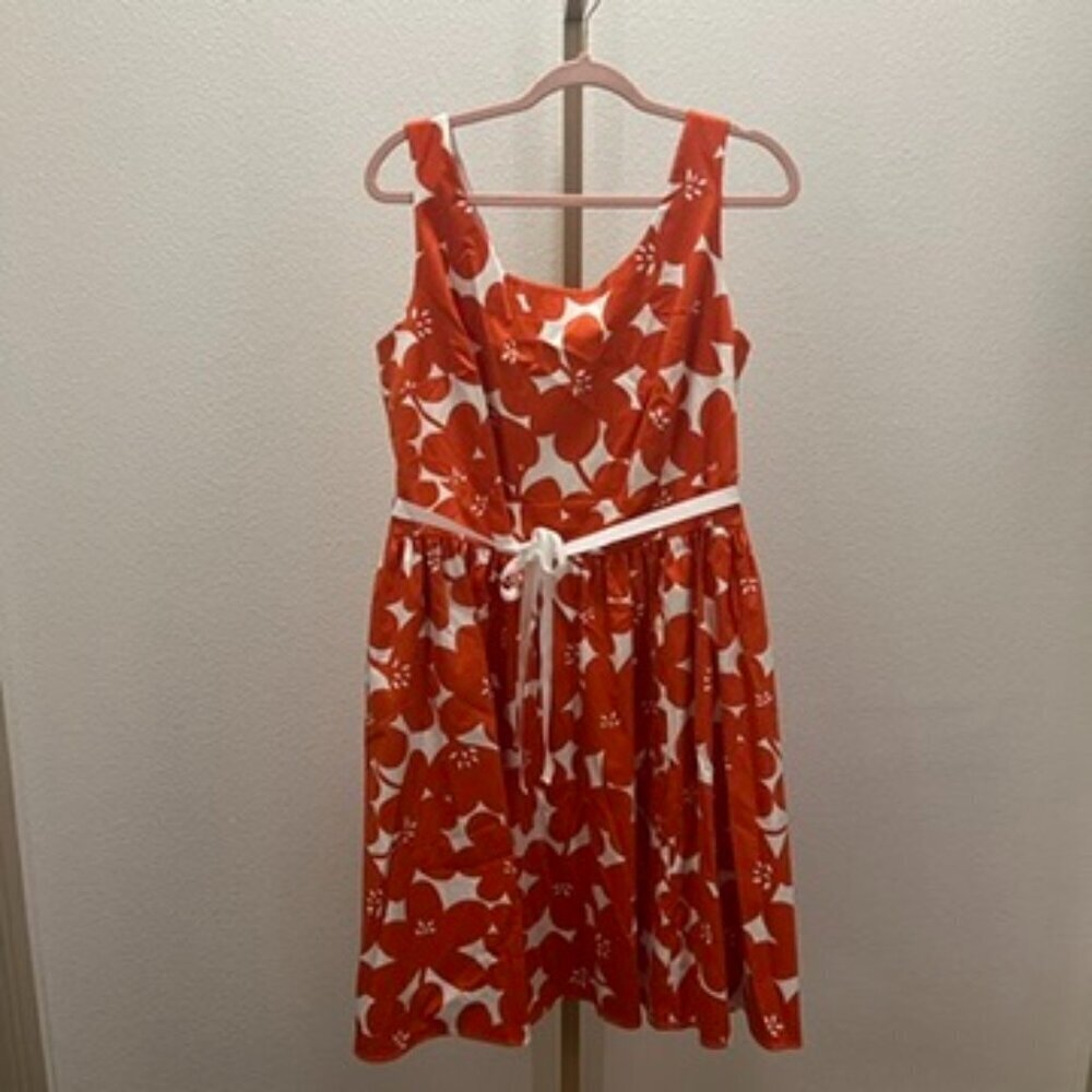 Boden Marilyn Fit and Flare Dress Orange White Print 14R